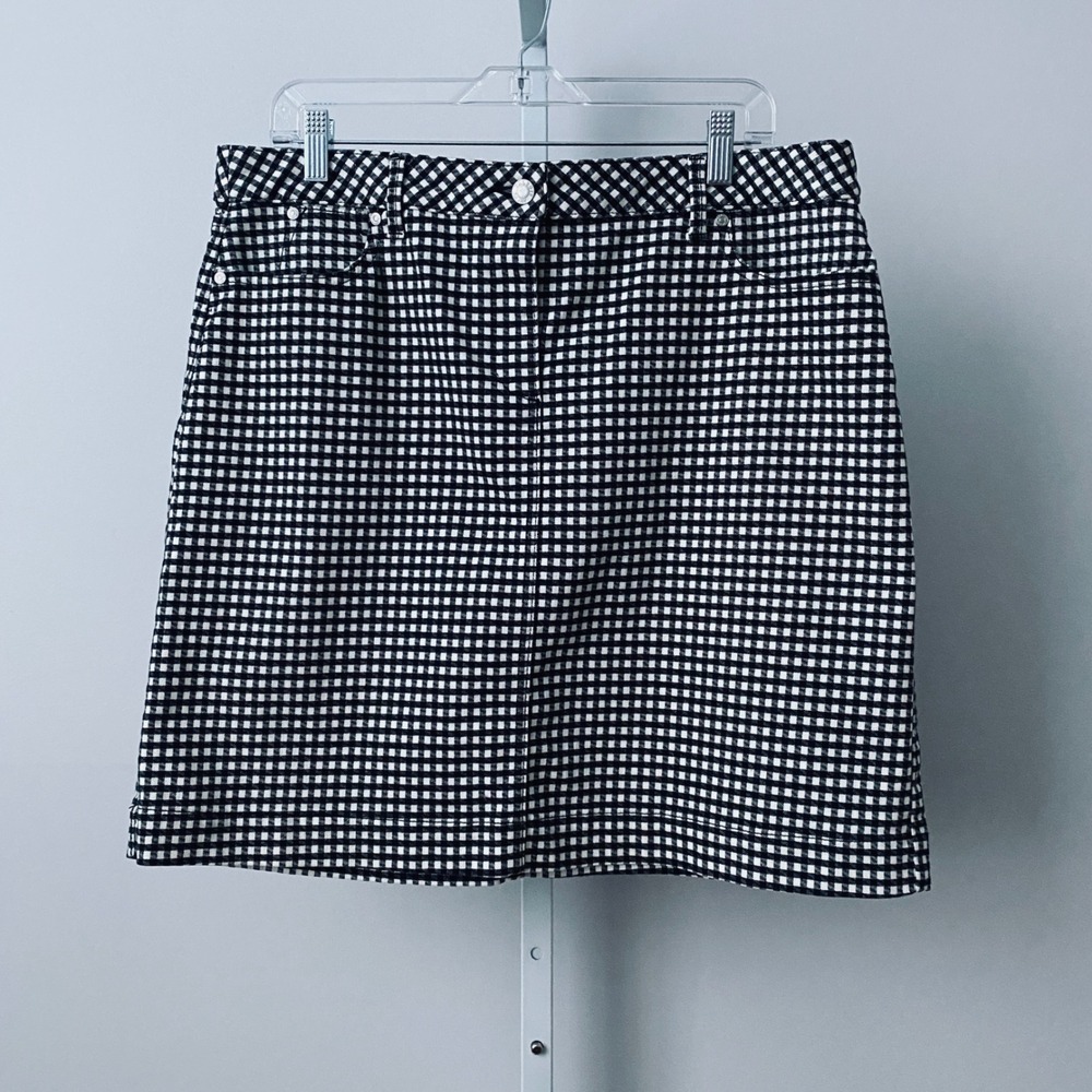 Talbots Cotton Academic Office Siren Gingham Mini Skirt 14P Black White
